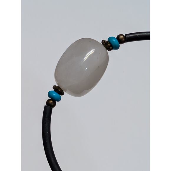 Gemstone Bangle Bracelet Bundle Leather Jasper & White Oval Stone - Picture 4 of 4